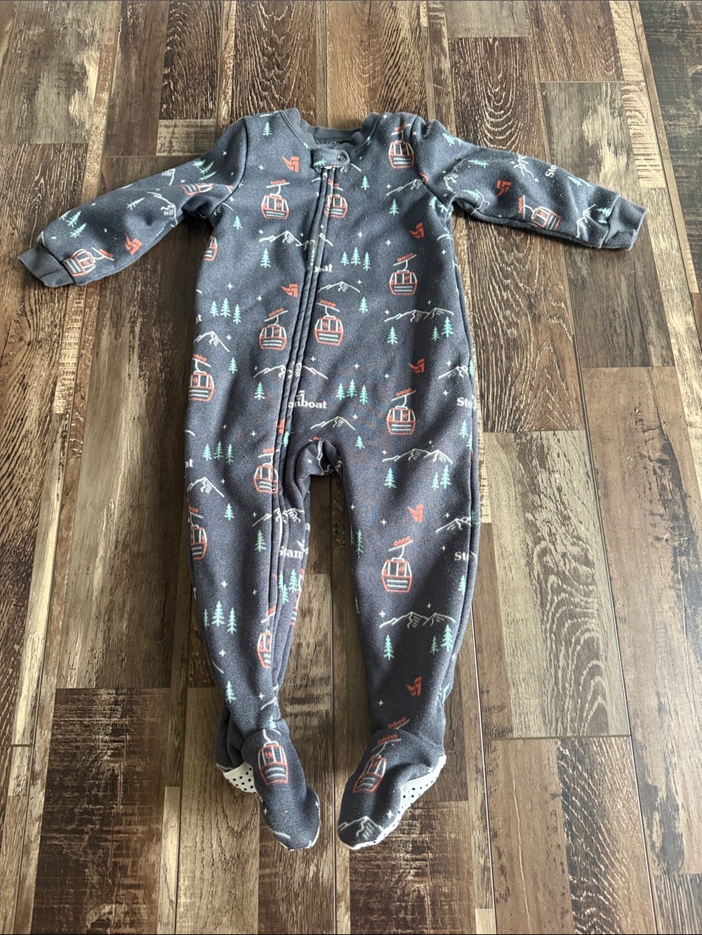 Unbranded Kids Gray Ski Lift Print Footed One-Piece 18 months